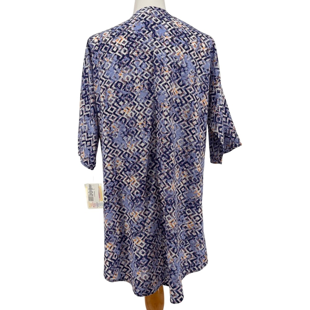 LuLaRoe Lindsay Kimono Cardigan Geometric Diamond Abstract Blue Purple Small - Picture 2 of 7